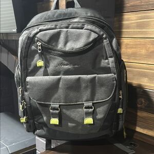 Eddie Bauer Gray Green Backpack Travel Diaper Baby Bag